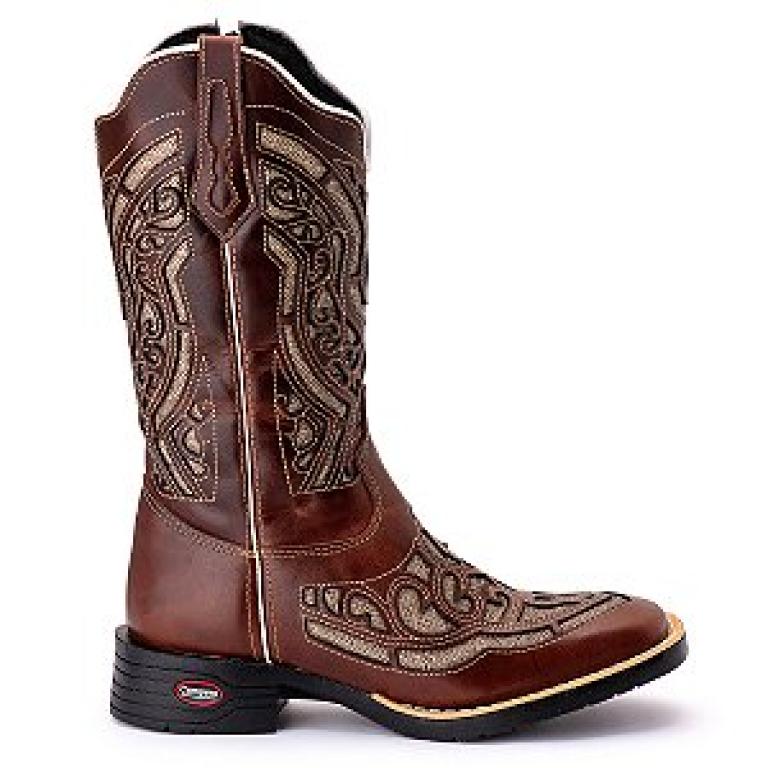 Bota Texana Couro Zíper Lateral Bordado Laser Ref0734
