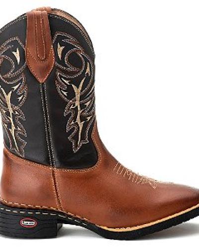 Bota Texana Country Masculina Em Couro Liso Marrom Bico quadrado Ref 223